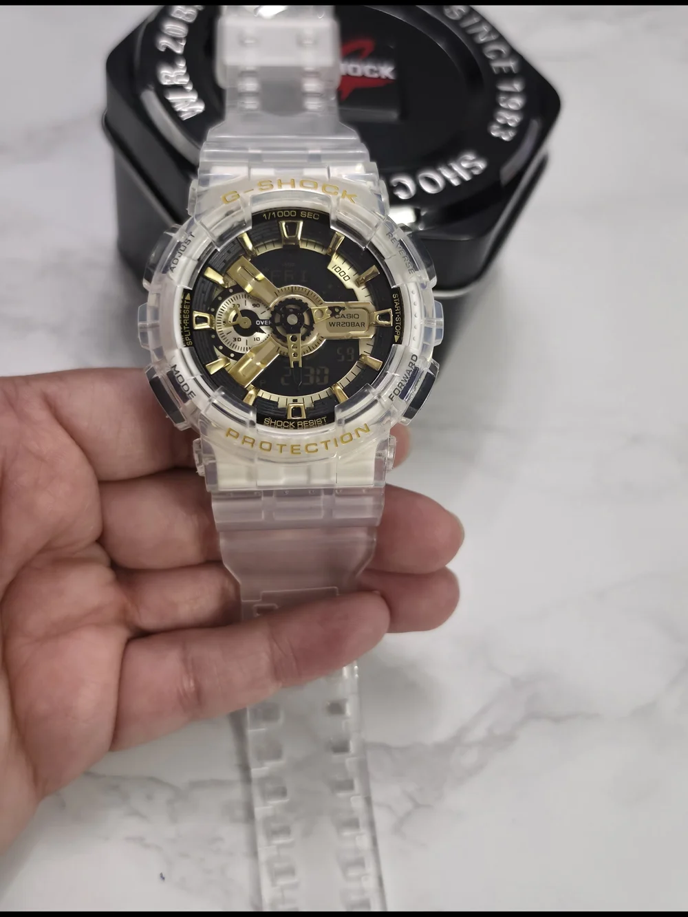 Casio G-Shock Clear Case Gold Accent Watch 48mm Umisex NEW WITH BOX